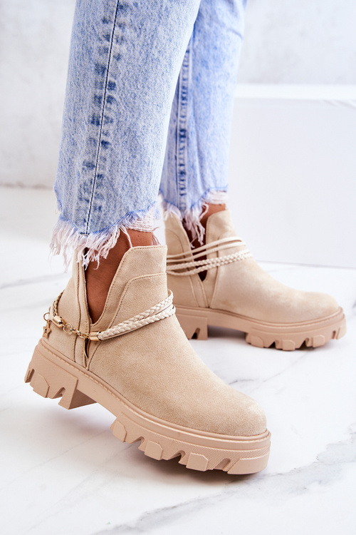 Suede Boots Pracovníci s pruhmi ľahké béžové moriah