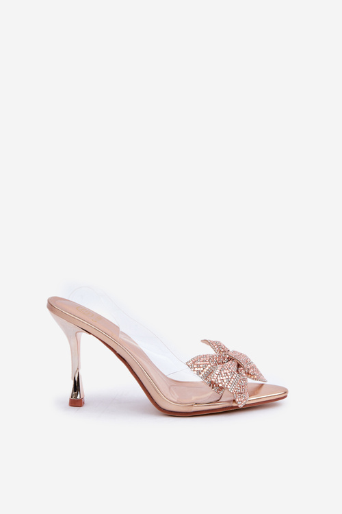 Průhledné Sandály Na Podpatku S Lesklou Mašlí Růžové Zlato Viosta