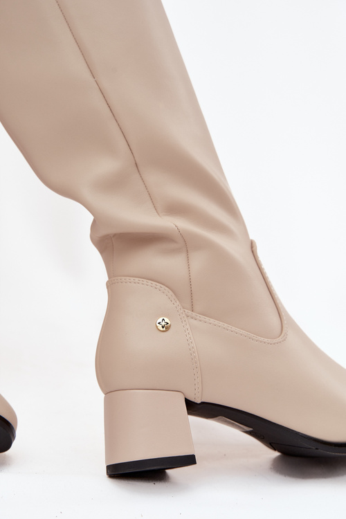 Kožené Zateplené Dámske Topánky Na Päť Maciejka A7165-04 Béžové