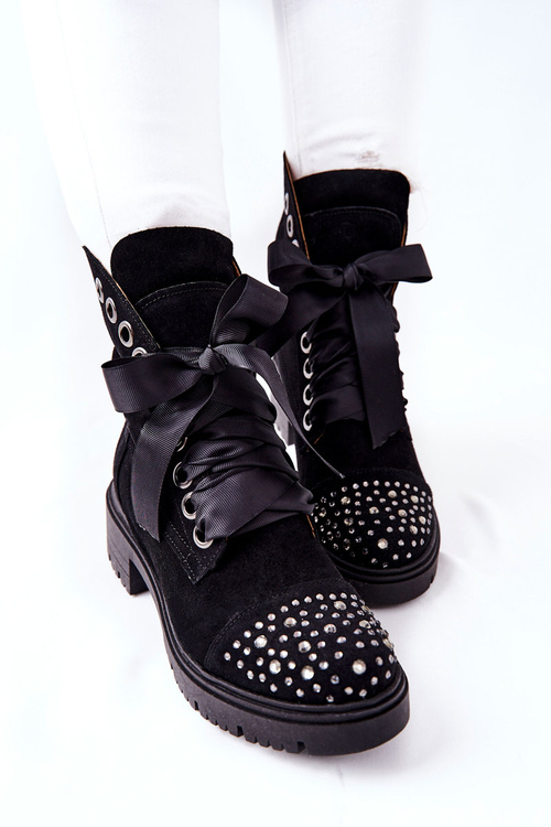 Semišové topánky lewski topánky zviazané 3069 čierne