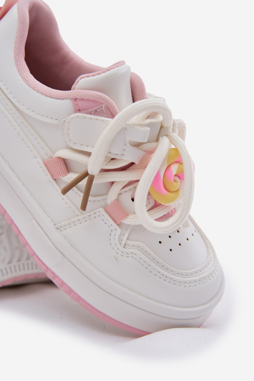 Dětské tenisky na suchý zip s přívěskem Lízátko bílo-růžové Odalira