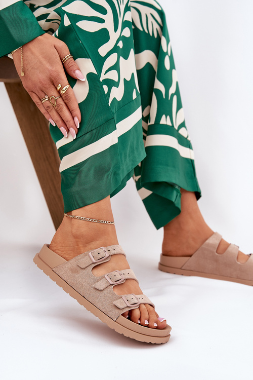 Dámské Pantofle S Pásky A Přezkami Béžové Uliri