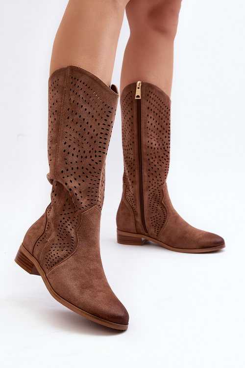Hnedé čipkované topánky po polovicu lýtka Kleorelia