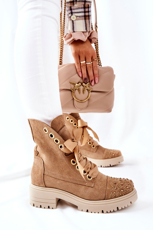 Semišové topánky lewski topánky zviazané 3069 piesok