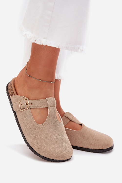 Dámske Šľapky So Zlatou Sponou Béžové Lirina