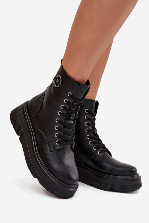 Dámske pracovné workery s izoláciou na platforme s dekoratívnym detailom Vinceza 16513 Čierne