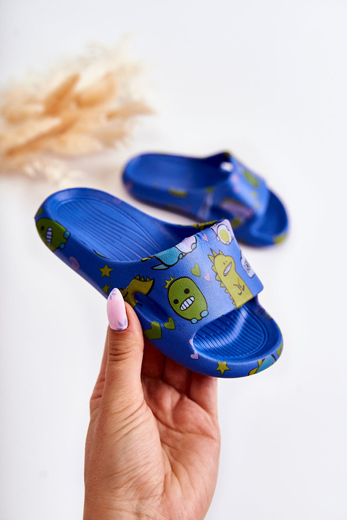 Ľahké detské flip -flops modré astro dinosaury