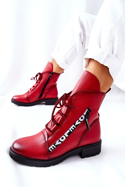 Kožené Boty S Ozdobným Zipem červené Lomissa