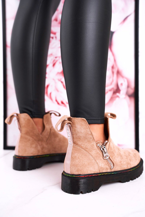 Dámské Botky Pérka S Barevným Prošíváním Semišové Béžové Addison