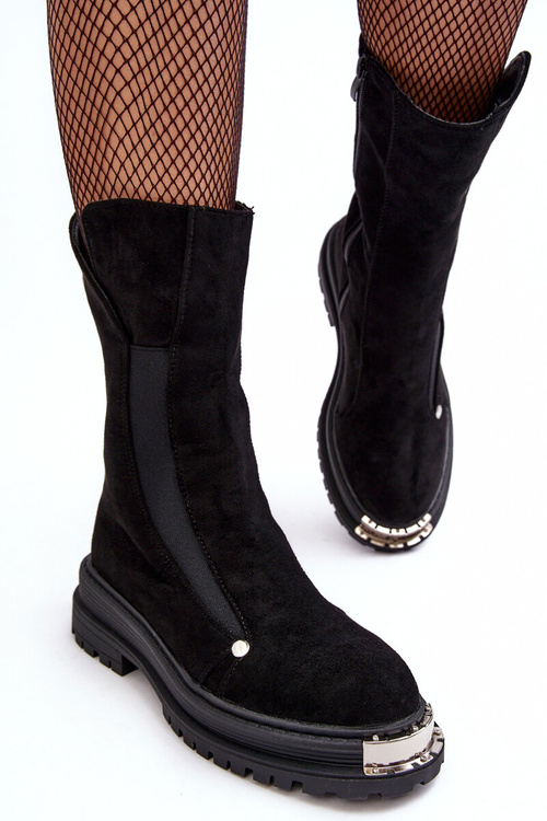 Ploché Podpatky Ocílený Zamszový Botky Černé Palimra