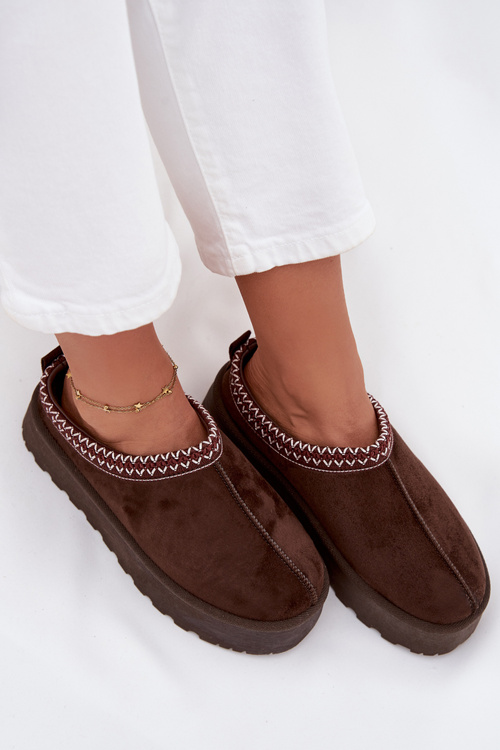 Nízké dámské sněhule s výšivkou na platformě čokoládové Narirya