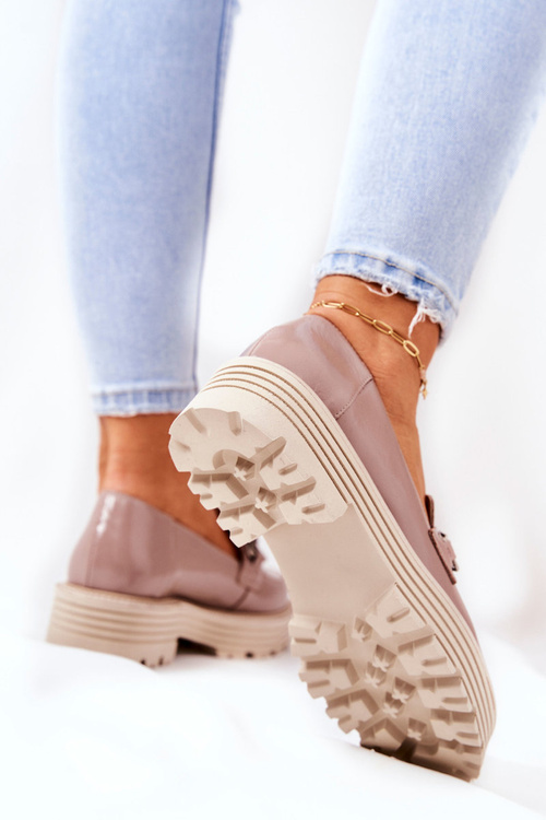 Dámské Boty Loafers Kůže Tmavě Béžové Laura Messi 2383