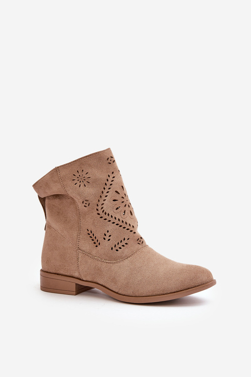 Dámske Čižmy Na Zips S Ozdobným Detailom Eko Semišové Béžové Lerioria