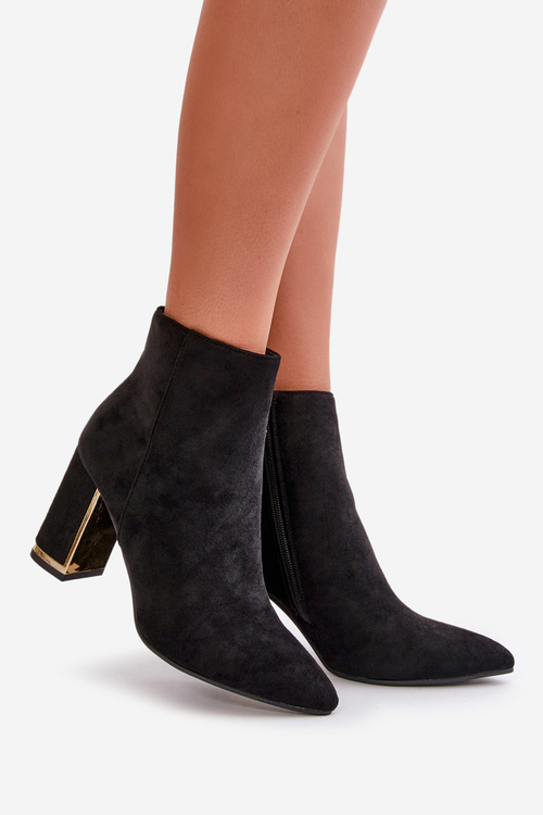 Dámské kotníkové boty na podpatku se zipem, podšité zimním eko semišem, černé Mevair