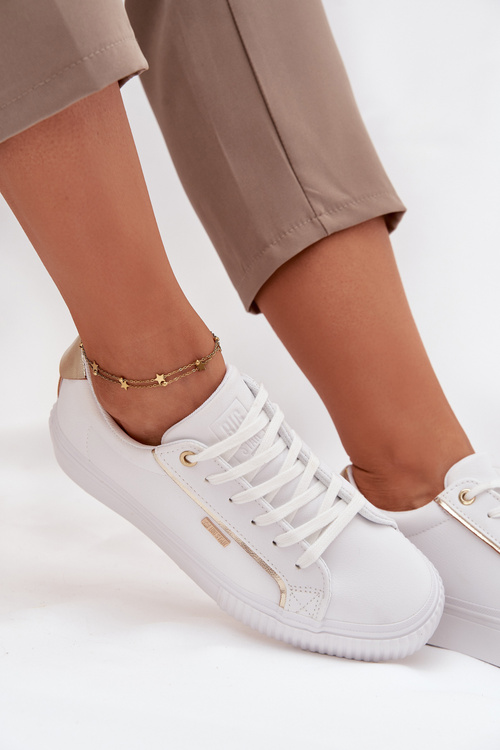 Dámske Tenisky Z Eko Kože Big Star SS274026 Bielo-Zlaté