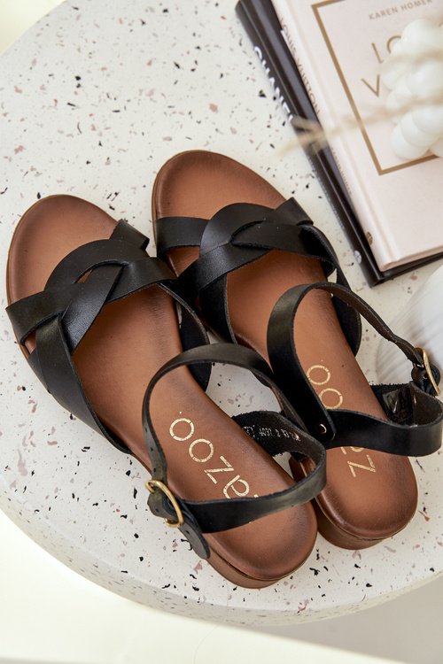 Kožené Sandály Na Jemném Podpatku Zazoo 40372 Černé