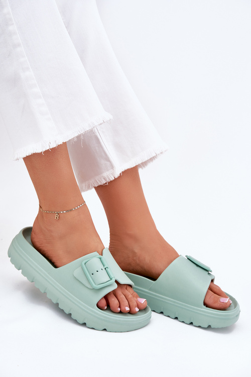 Dámské Pantofle Z Pěny Na Platformě S Přezkou Zelené Viasara