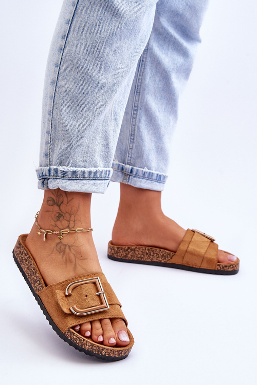 Ženské semišové žabky na platforme Camel Festival Platform