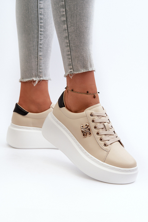 Dámské Kožené Tenisky Na Platformě Beige Pernalia