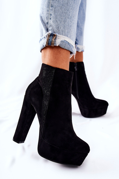 Semišové Boty Na Vysoké Podpatku Černe Sarsea