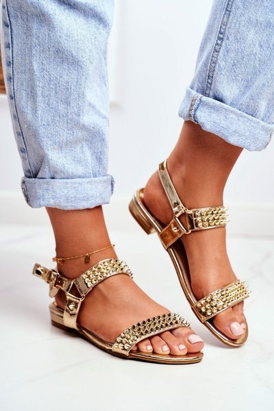Zlaté Dámské Ploché Sandály Lu Boo S Knoflíky Aldona