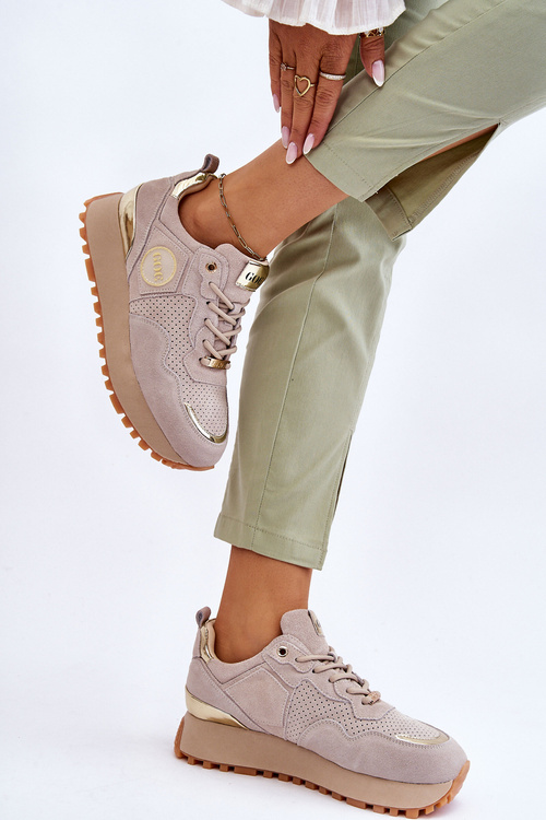 Dámské semišové sportovní boty na platformě GOE LL2N4001 Béžová