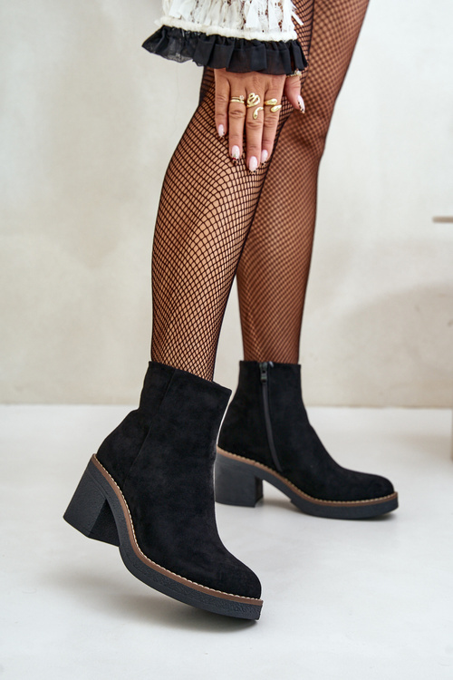 Boty Na Podpatku Eko Velurové Zateplené Na Zip Černé Lerallea