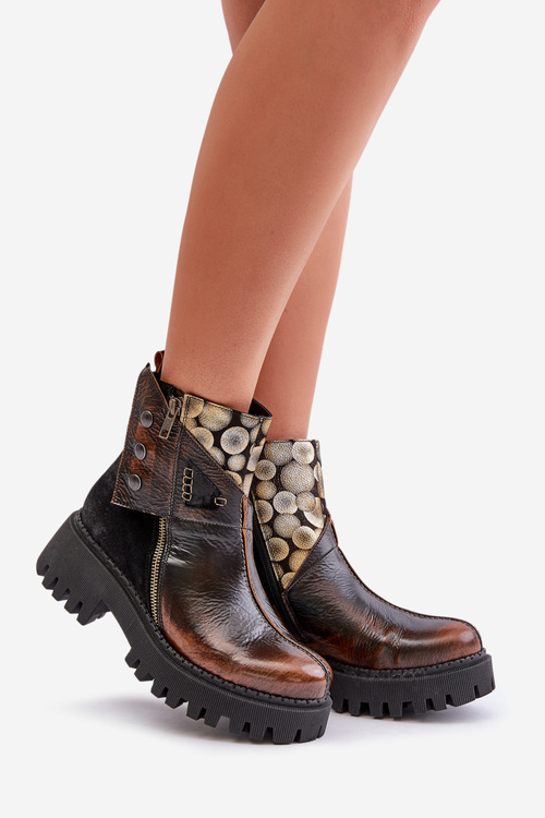 Kožené Zateplené Boty Na Platformě A S Plným Podpatkem Maciejka 06140-25 Zlatohnědé