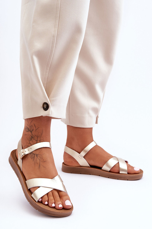 Klasické kožené dámske sandále zlaté talisma