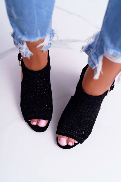 Dámské Sandály Na Podpatku Peep Toe Černé Olenia