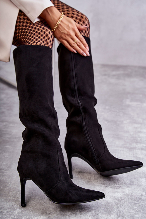 Black Carite Suede topánky na vysokej podpätku