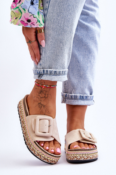 Dámské Sandály Na Zdobené Platformě Béžove Joyce