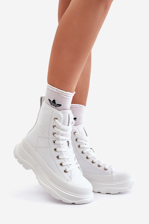 Kožené Zateplené Tenisky Na Masivní Platformě Big Star OO274A598 Bílé