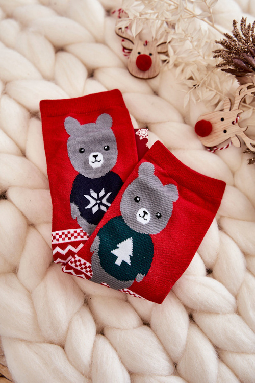 Dámské Ponožky Vánoční Vzory S Medvědem Červené