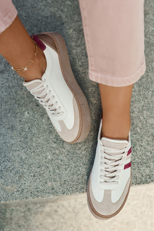 Kožené dámské sneakersy na platformě Zazoo N1234 béžovo-červené