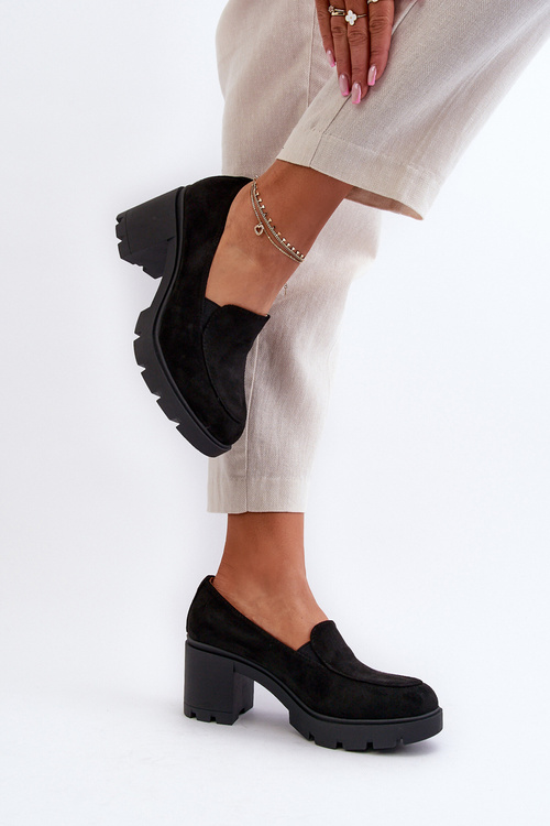 Dámske topánky z ekologického semišu na opätku a platforme čierne Arablosa