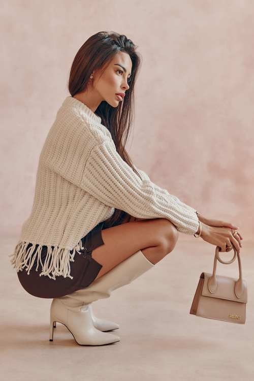 Kožené Holínky Na Jehlové Podpatky Béžový Rissa