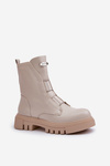 Zateplené boty worker pro ženy na zip z eko kůže světle béžové Mailyra