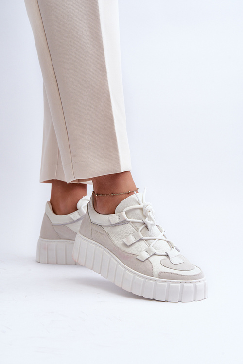 Dámske kožené športové topánky na platforme M01/1 Zazoo svetlo béžové