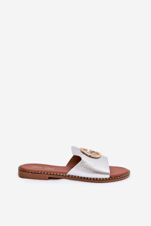Ekokožené Ploché Sandály Pro Ženy S Dekorativním Detalem Stříbrné Frelie