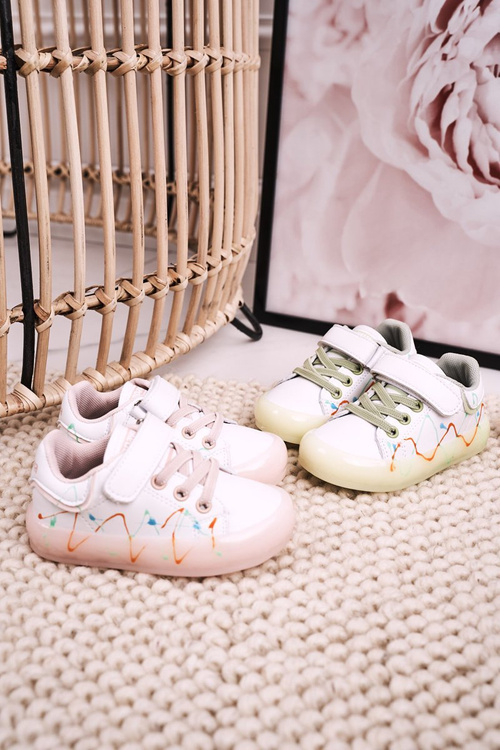 Dětská Sportovní Obuv Se Zářící Podrážkou LED Bílé-Zelené Disco