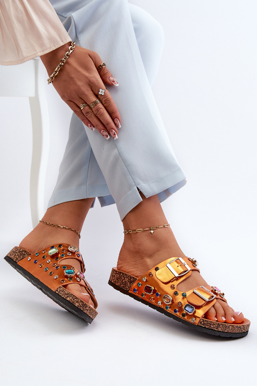 Ozdobené dámske žabky s pripevneniami S.Barski MY121 oranžové