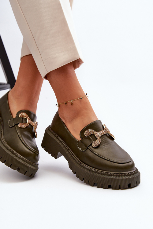 Dámské mokasíny s ozdobou tmavě zelené Gargi