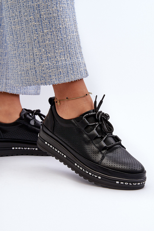 Dámske kožené polobotky na platforme S.Barski LR769A Čierne