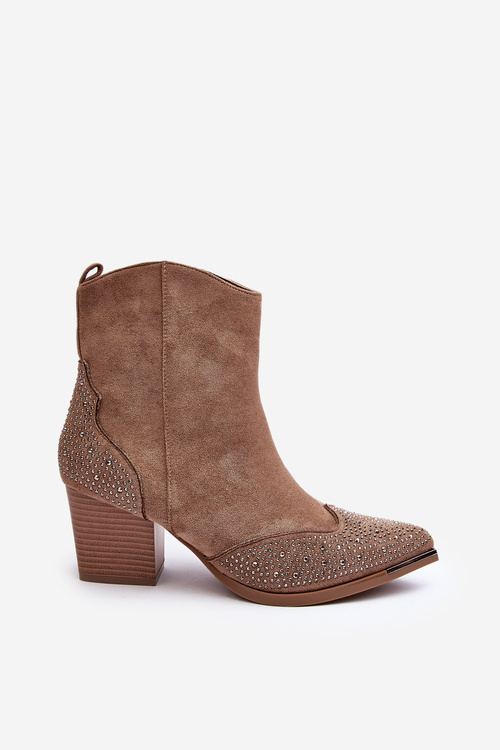 Dámske zdobené kovbojské topánky na béžovom poste Eleduana