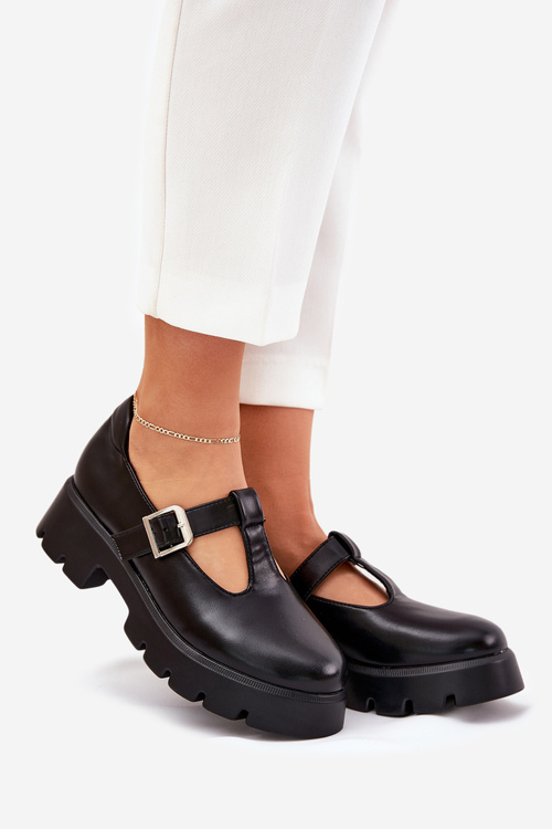 Dámské Polobotky S Přezkou Na Platformě A Plochým Podpatkem Černé Venda