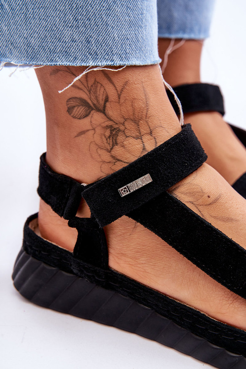 Big Star semišové sandály na suchý zip LL276011 Černá