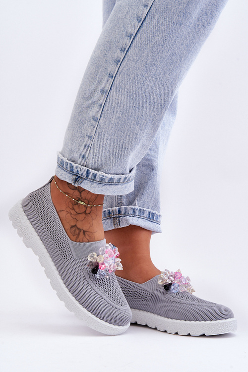 Dámské Slip-on Tenisky s Kameny Šedá Simple