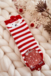 Mládežné pruhované ponožky s bielym a červeným psom