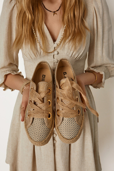 Dámské pletené tenisky Big Star JJ274392 béžová a zlatá